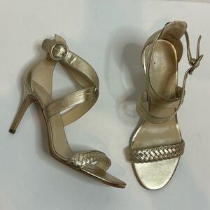 Marc Fisher Brave 2 Gold Metallic Braided Strap Ankle Buckle Stiletto Sandal 7.5